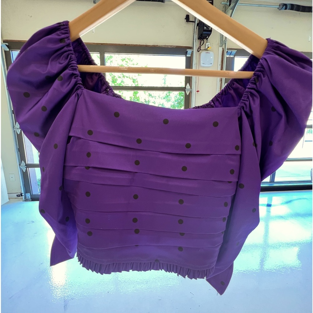 For Love and Lemons purple puff sleeve satin top XS tried on never worn NWOT